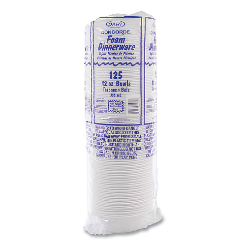 Dart Concorde Foam Bowl, 10, 12 oz, White, 125/Pack, 8 Packs/Carton (12BWWCR)