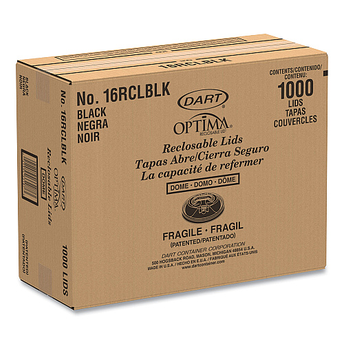 Dart Optima Reclosable Lid, Fits 12 oz to 24 oz Foam Cups, Black, 100 Pack, 10 Packs/Carton (16RCLBLK)