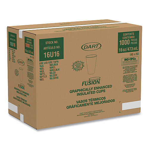 Dart Fusion Escape Foam Hot/Cold Cups, 16 oz, Brown/Black, 1,000/Carton (16U16ESC)
