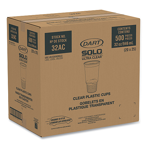 Dart Ultra Clear Pedestal PET Cups, 32 oz, Clear, 25/Bag, 20 Bags/Carton (32AC)