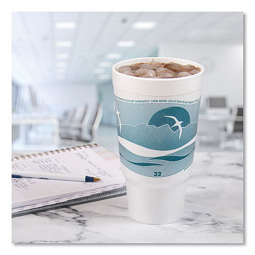 Dart Horizon Hot/Cold Foam Drinking Cups, 32 oz, Teal/White, 16/Bag, 25 Bags/Carton (32AJ20H)
