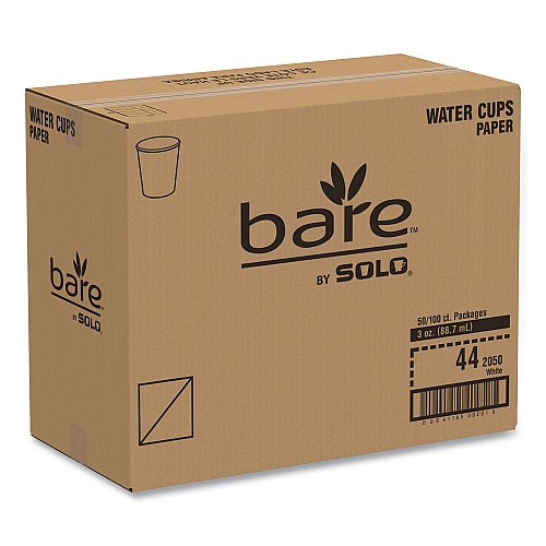 SOLO White Paper Water Cups, ProPlanet Seal, 3 oz, 100/Bag, 50 Bags/Carton (44CT)