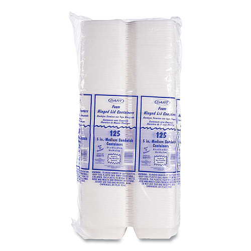 Dart Foam Hinged Lid Containers, 5.38 x 5.5 x 2.88, White, 500/Carton (50HT1)