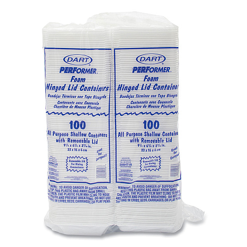 Dart Foam Hinged Lid Containers, 6.4 x 9.3 x 2.6, White, 200/Carton (206HT1R)