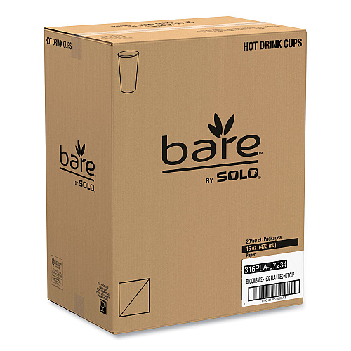 SOLO Bare Eco-Forward PLA Paper Hot Cups, 16 oz, Leaf Design, White/Green/Orange, 1,000/Carton (316PLABB)