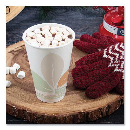 SOLO Bare Eco-Forward PLA Paper Hot Cups, 16 oz, Leaf Design, White/Green/Orange, 1,000/Carton (316PLABB)