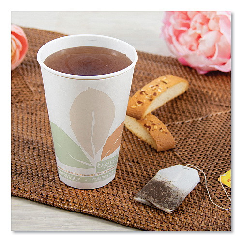 SOLO Bare Eco-Forward PLA Paper Hot Cups, 16 oz, Leaf Design, White/Green/Orange, 1,000/Carton (316PLABB)