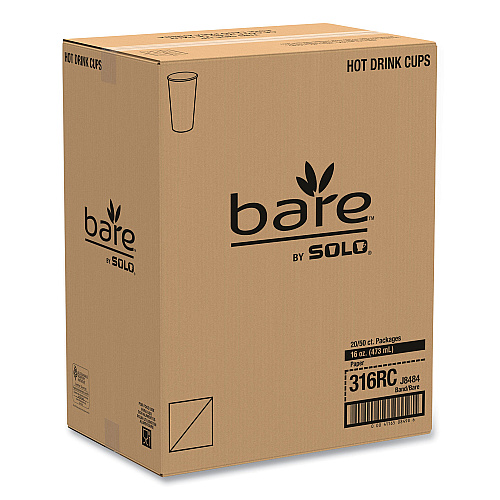 SOLO Bare Eco-Forward Recycled Content PCF Paper Hot Cups, ProPlanet Seal, 16 oz, Green/White/Beige, 1,000/Carton (316RC)
