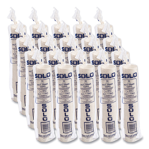 SOLO Single-Sided Poly Paper Hot Cups, 4 oz, White, 50 Bag, 20 Bags/Carton (374W2050)