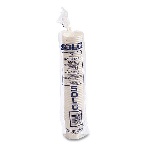 SOLO Single-Sided Poly Paper Hot Cups, 4 oz, White, 50 Bag, 20 Bags/Carton (374W2050)