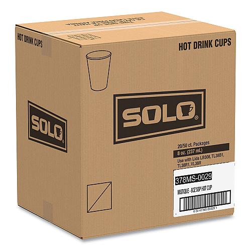 SOLO Mistique Polycoated Hot Paper Cups, 8 oz, Printed, Brown, 50/ Sleeve, 20 Sleeves/Carton (378MS)