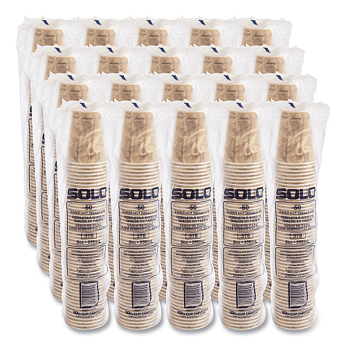 SOLO Mistique Polycoated Hot Paper Cups, 8 oz, Printed, Brown, 50/ Sleeve, 20 Sleeves/Carton (378MS)