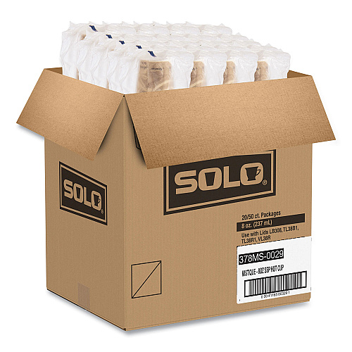 SOLO Mistique Polycoated Hot Paper Cups, 8 oz, Printed, Brown, 50/ Sleeve, 20 Sleeves/Carton (378MS)