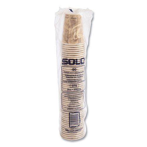 SOLO Mistique Polycoated Hot Paper Cups, 8 oz, Printed, Brown, 50/ Sleeve, 20 Sleeves/Carton (378MS)