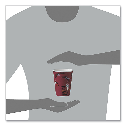 SOLO Paper Hot Drink Cups in Bistro Design, 12 oz, Maroon, 50/Pack (412SINPK)