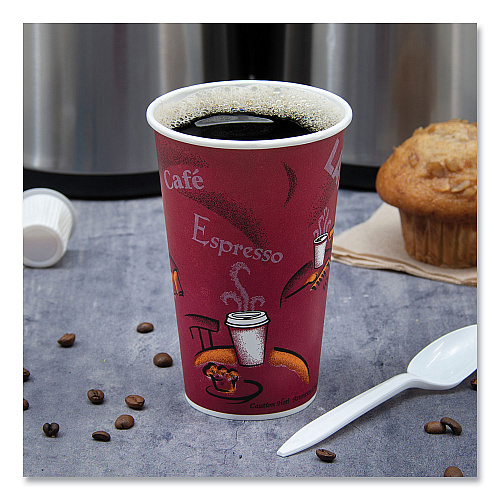 SOLO Single-Sided Poly Paper Hot Cups, 20 oz, Bistro Design, 600/Carton (420SI)