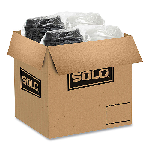 SOLO OctaView Hinged-Lid Hot Food Containers, 31 oz, 9.55 x 9.1 x 3, Black/Clear, Plastic, 100/Carton (809011PP94)