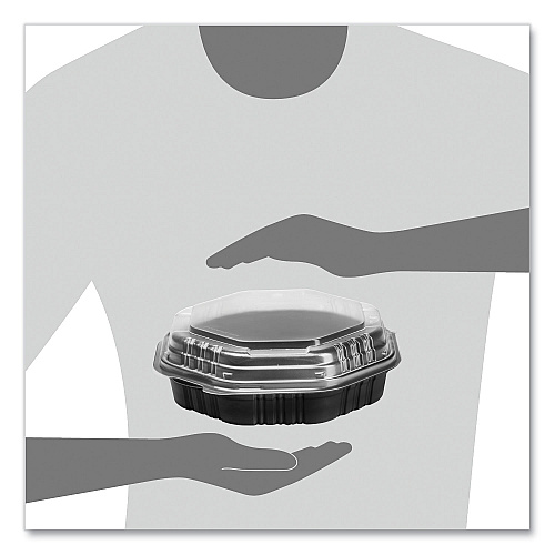 SOLO OctaView Hinged-Lid Hot Food Containers, 31 oz, 9.55 x 9.1 x 3, Black/Clear, Plastic, 100/Carton (809011PP94)