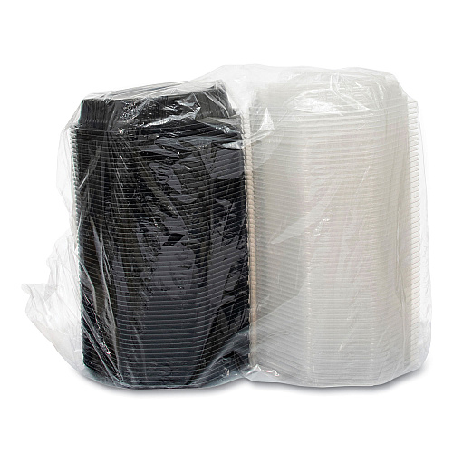 SOLO OctaView Hinged-Lid Hot Food Containers, 31 oz, 9.55 x 9.1 x 3, Black/Clear, Plastic, 100/Carton (809011PP94)