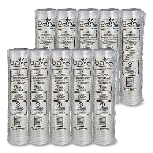 SOLO Bare Eco-Forward RPET Deli Containers, ProPlanet Seal, 8 oz, 4.6" Diameter x 1.8"h, Clear, Plastic, 500/Carton (DM8R)