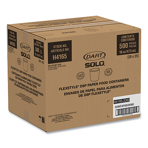 SOLO Flexstyle Double Poly Paper Containers, 16 oz, White, Paper, 25/Pack, 20 Packs/Carton (H4165U)