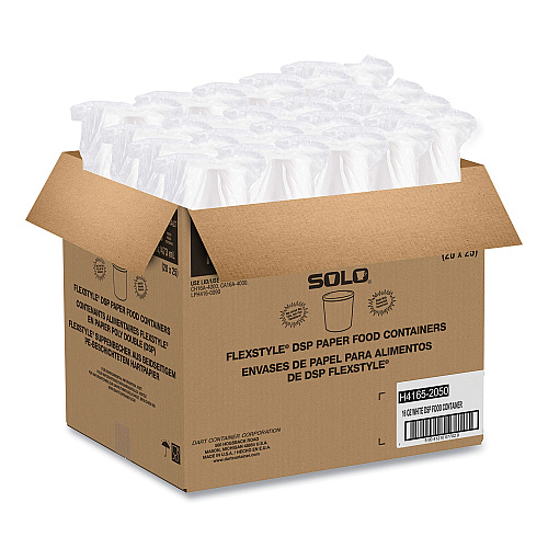 SOLO Flexstyle Double Poly Paper Containers, 16 oz, White, Paper, 25/Pack, 20 Packs/Carton (H4165U)