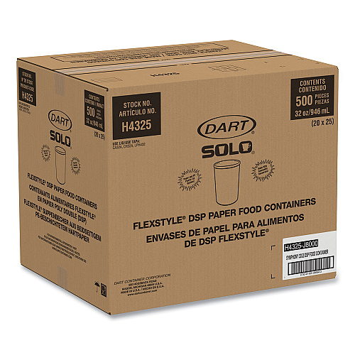 SOLO Flexstyle Double Poly Paper Containers, 32 oz, Symphony Design, Paper, 25/Pack, 20 Packs/Carton (H4325SYM)