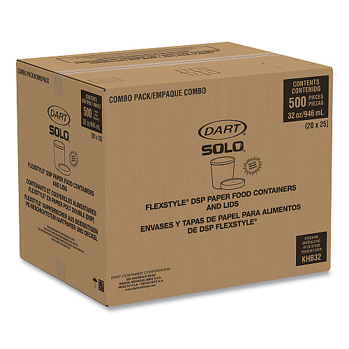 SOLO Flexstyle Double Poly Food Combo Packs, 32 oz, Symphony, Paper, 25 Cups and 25 Lids/Pack, 10 Packs/Carton (KHB32ASYM)