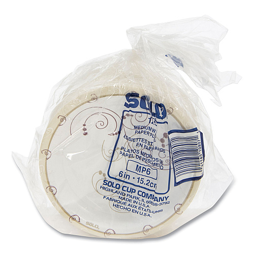SOLO Symphony Paper Dinnerware, Mediumweight Plate, 6" dia, Tan, 125/Pack (MP6J8001PK)