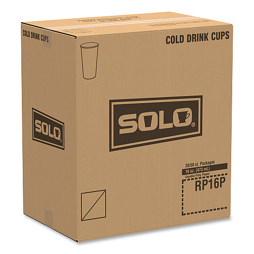 SOLO Double Sided Poly (DSP) Paper Cold Cups, 16 oz,  Beige/White, 50/Sleeve, 20 Sleeves/Carton (RP16PSYM)