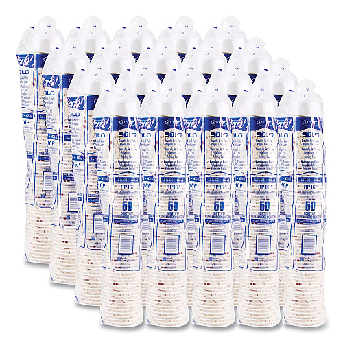 SOLO Double Sided Poly (DSP) Paper Cold Cups, 16 oz,  Beige/White, 50/Sleeve, 20 Sleeves/Carton (RP16PSYM)