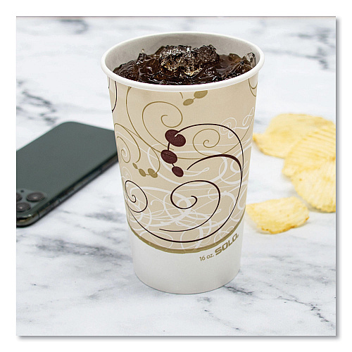 SOLO Double Sided Poly (DSP) Paper Cold Cups, 16 oz,  Beige/White, 50/Sleeve, 20 Sleeves/Carton (RP16PSYM)