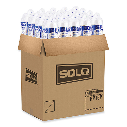 SOLO Double Sided Poly (DSP) Paper Cold Cups, 16 oz,  Beige/White, 50/Sleeve, 20 Sleeves/Carton (RP16PSYM)