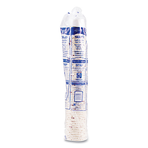 SOLO Double Sided Poly (DSP) Paper Cold Cups, 16 oz,  Beige/White, 50/Sleeve, 20 Sleeves/Carton (RP16PSYM)