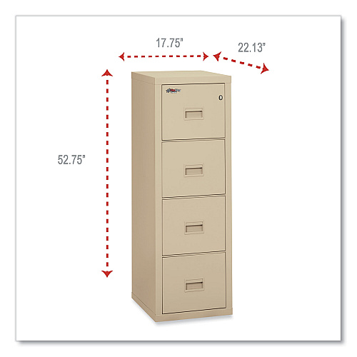 FireKing Compact Turtle Insulated Vertical File, 1-Hour Fire Protection, 4 Legal/Letter File Drawer, Parchment, 17.75 x 22.13 x 52.75 (4R1822CPA)
