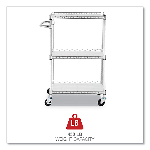 Alera Three-Shelf Wire Cart with Liners, Metal, 3 Shelves, 450 lb Capacity, 24" x 16" x 39", Silver (ALESW322416SR)