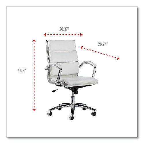 Alera Neratoli Mid-Back Slim Profile Chair, Faux Leather, Up to 275 lb, 18.3" to 21.85" Seat Height, White Seat/Back, Chrome (ALENR4206)