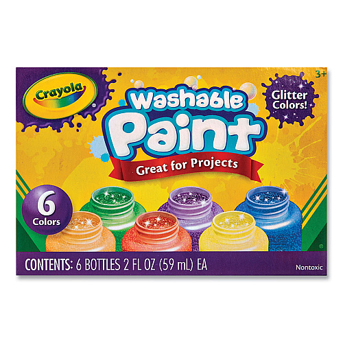Crayola Washable Paint, 6 Assorted Classic Colors, 2 oz Bottle, 6/Pack (542400)