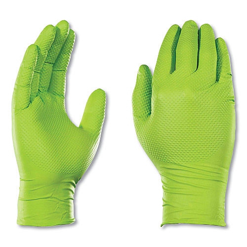 GloveWorks by AMMEX Heavy-Duty Industrial Nitrile Gloves, Powder-Free, 8 mil, Large, Green, 100 Gloves/Box, 10 Boxes/Carton (GWGN46100)