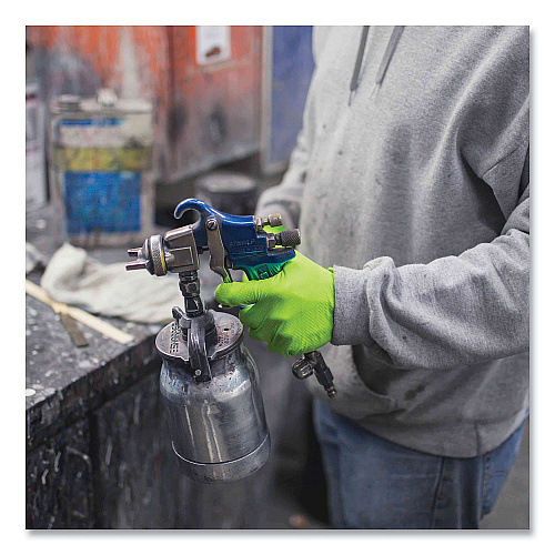 GloveWorks by AMMEX Heavy-Duty Industrial Nitrile Gloves, Powder-Free, 8 mil, Large, Green, 100 Gloves/Box, 10 Boxes/Carton (GWGN46100)