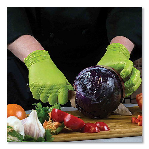 GloveWorks by AMMEX Heavy-Duty Industrial Nitrile Gloves, Powder-Free, 8 mil, X-Large, Green, 100 Gloves/Box, 10 Boxes/Carton (GWGN48100)