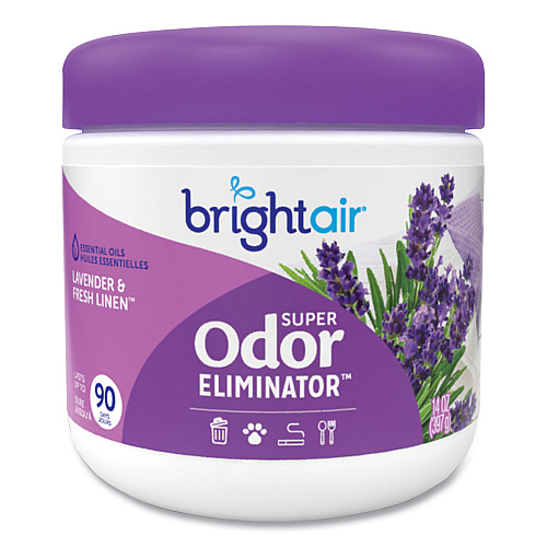Bright Air Super Odor Eliminator, Lavender and Fresh Linen, Purple, 14 oz Jar, 6/Carton (901325CT)
