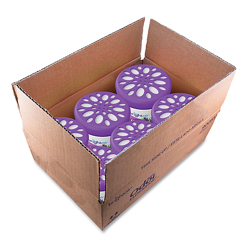 Bright Air Super Odor Eliminator, Lavender and Fresh Linen, Purple, 14 oz Jar, 6/Carton (901325CT)