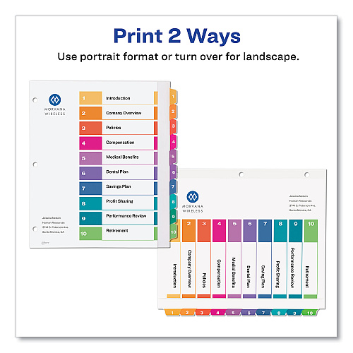 Avery Customizable TOC Ready Index Multicolor Tab Dividers, Extra Wide Tabs, 10-Tab, 1 to 10, 11 x 9.25, White, 1 Set (11165)
