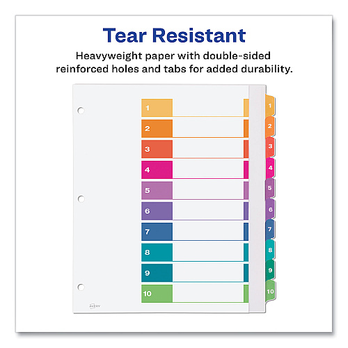 Avery Customizable TOC Ready Index Multicolor Tab Dividers, Extra Wide Tabs, 10-Tab, 1 to 10, 11 x 9.25, White, 1 Set (11165)