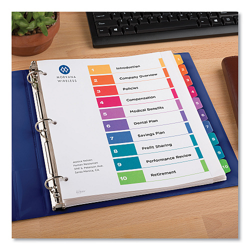 Avery Customizable TOC Ready Index Multicolor Tab Dividers, Extra Wide Tabs, 10-Tab, 1 to 10, 11 x 9.25, White, 1 Set (11165)