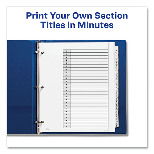Avery Customizable TOC Ready Index Black and White Dividers, 26-Tab, A to Z, 11 x 9.25, 1 Set (11166)