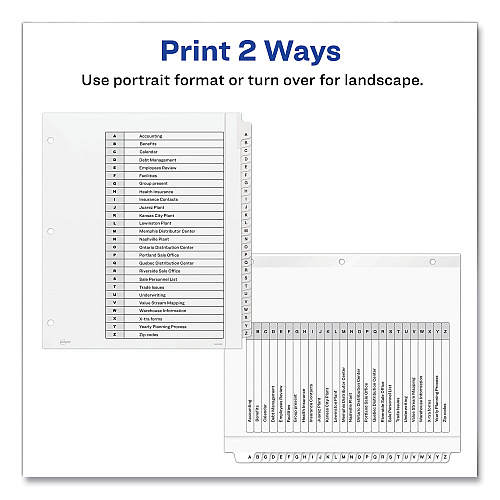 Avery Customizable TOC Ready Index Black and White Dividers, 26-Tab, A to Z, 11 x 9.25, 1 Set (11166)