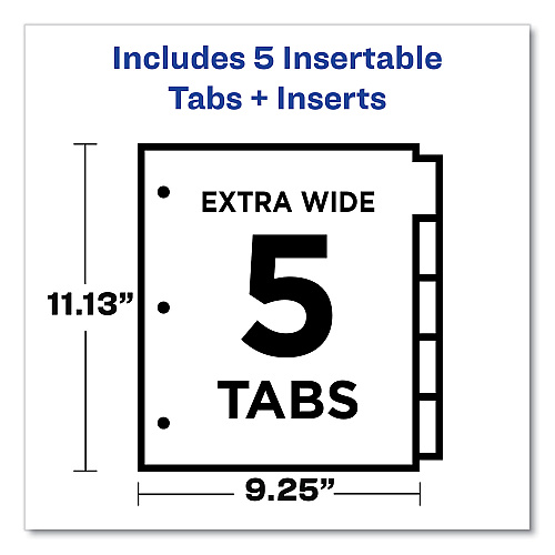 Avery Insertable Big Tab Dividers, 5-Tab, Single-Sided Copper Edge Reinforcing, 11.13 x 9.25, White, Assorted Tabs, 1 Set (11220)