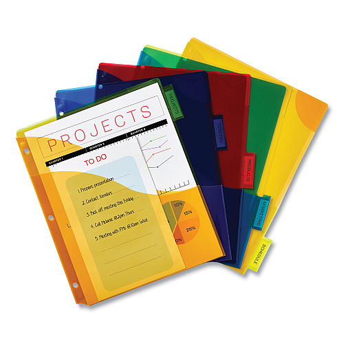 Avery Insertable Big Tab Plastic Three-Pocket Corner Lock Dividers, 5-Tab, 11.13 x 9.25, Assorted, 1 Set (11273)